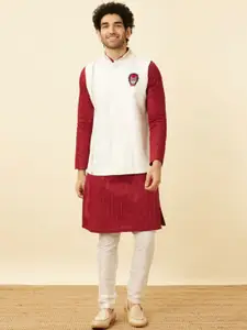 Manyavar Bright White Iron Man-Inspired Woven Nehru Jackets