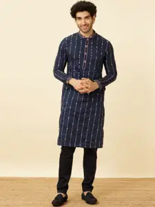 Manyavar Captain America Thread Work Detail Geometric Embroidered Kurta with Pyjamas