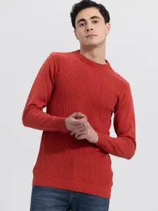 Snitch Red Self Design Cotton Pullover