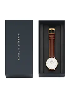 Daniel Wellington Women White Dial & Brown Leather Bracelet Style Straps Analogue Watch DW00100550