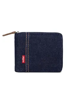 Levis Men Blue Solid Zip Around Wallet
