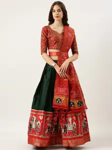 Fabcartz Embroidered Sequinned Semi-Stitched Lehenga & Unstitched Blouse With Dupatta