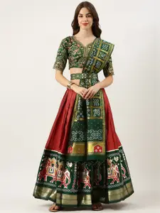 Fabcartz Embroidered Sequinned Semi-Stitched Lehenga & Unstitched Blouse With Dupatta