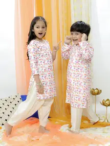 VASTRAMAY Boys Mandrain Collar Abstract Printed Regular Gotta Patti Kurta With Pyjamas