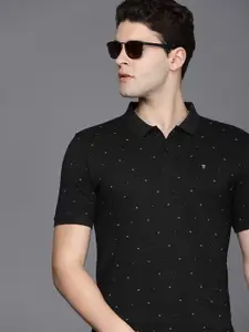 Louis Philippe Jeans Geometric Printed Polo Collar Pure Cotton Slim Fit T-shirt