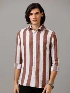 Aldeno Comfort Striped Cutaway Collar Pure Linen Casual Shirt