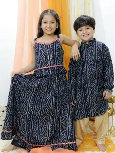 VASTRAMAY Boys Bandhani Printed Mandarin Collar Kurta with Patiala