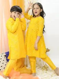 VASTRAMAY Boys Embroidered Mirror Work Mandarin collar Kurta With Pyjamas