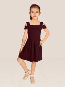 ADDYVERO Girls Square Neck Cold-Shoulder Pleated Fit & Flare Dress