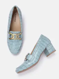 Allen Solly Croc-Textured Embellished Upper Block Pump Heels