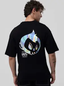 Snitch Men Black Printed Oversized T-shirt