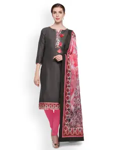 Saree mall Grey & Pink Cotton Blend Unstitched Dress Material