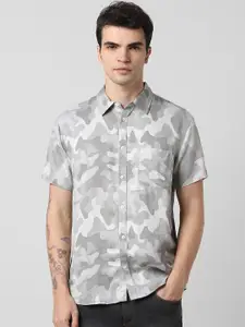People Grey Slim Fit Abstract Printed Casual Shirt