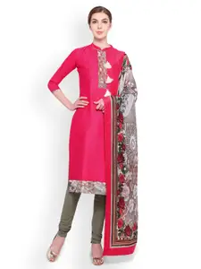 Saree mall Pink & Grey Cotton Blend Unstitched Dress Material