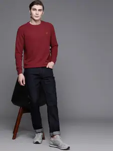 Louis Philippe Self Design Minimal Logo Embroidered Sweatshirt