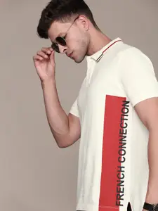 French Connection Men Brand Logo Printed Polo Collar Pure Cotton T-shirt