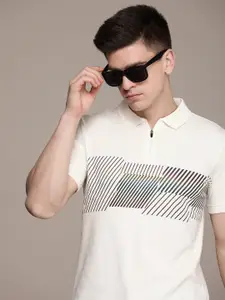 French Connection Printed Polo Collar Pure Cotton T-shirt