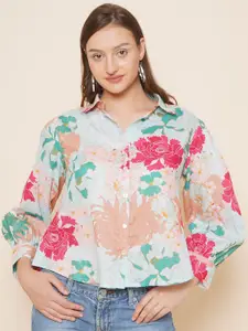Bhama Couture Floral Printed Cuffed Sleeves Shirt Style Top