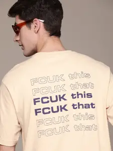 FCUK Brand Logo Printed Drop-Shoulder Sleeves Oversized Fit Pure Cotton T-shirt