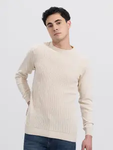 Snitch Cream-Coloured Ribbed Cotton Pullover