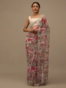 KALKI Fashion Floral Printed Embellished Organza Saree