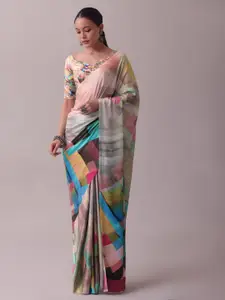 KALKI Fashion Abstract Printed Satin Saree With Blouse Piece