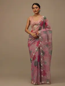 KALKI Fashion Floral Printed Sequinned Organza Saree