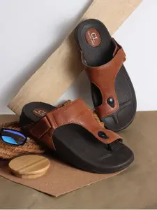 Carlton London Men Textured Comfort Sandals With Velcro Detail