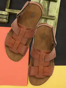 Carlton London Men Textured Comfort Sandals With Velcro Closure