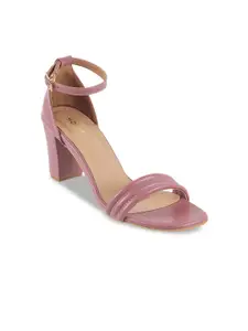 Mochi Textured Open Toe Block Heels With Ankle Loop