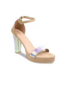 Mochi Textured Open Toe Platform Heels With Ankle Loop