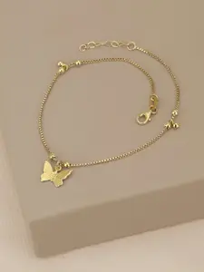 Carlton London 18Kt Gold Plated Anklet with dangling Butterfly Charm & Beads