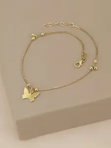 Carlton London 18kt Gold Plated Dangling Butterfly Charm Anklet
