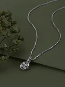 Carlton London Silver Toned Rhodium Plated with Round Floral Pendant with Chain