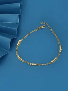 Carlton London 18Kt Gold Plated Double Layer Anklet with Square beads