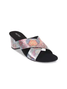 Metro Printed Cross Strap Block Heels