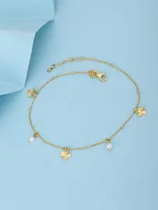 Carlton London 18Kt Gold Plated Anklet with dangling Pearls & Charms