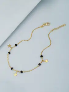 Carlton London 18Kt Gold Plated Anklet with Black Beads & dangling Stars