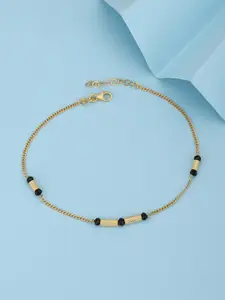 Carlton London 18Kt Gold Plated Anklet inlined With Bead & Gold Bar