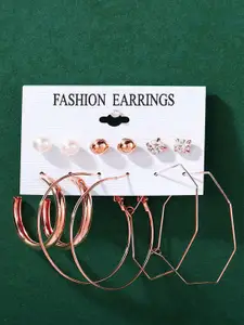 ANNA CREATIONS Set of 6 Rose Gold Plated Contemporary Half Hoop Earrings