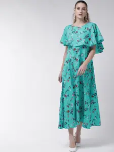 OCEANISTA Floral Printed Cape Sleeves A-Line Dress
