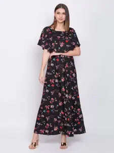 OCEANISTA Floral Printed Cape Sleeves Maxi Dress