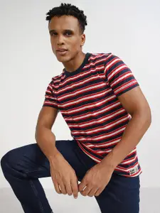 Lee Striped Printed Round Neck Regular Fit Cotton T-Shirt