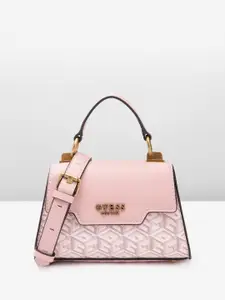 GUESS Brand Logo Printed Structured Satchel