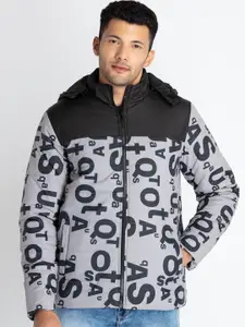 Status Quo Typography Printed Hooded Padded Jacket