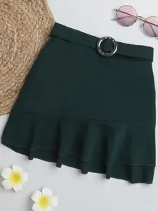 ADDYVERO Girls Knee-Length Layered Flared Cotton Lycra Skirt