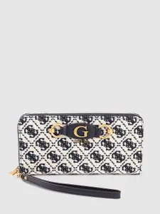 GUESS Women Brand Logo Woven Design Zip Around Wallet