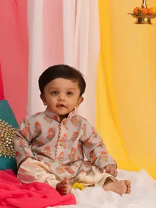 VASTRAMAY Boys Floral Printed Gotta Patti Kurta with Patiala