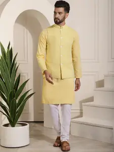 SOJANYA Mandarin Collar Kurta With Churidar & Nehru Jacket