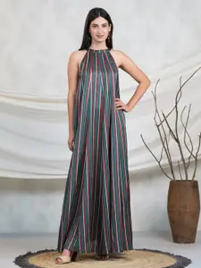 Adveta Striped Halter Neck Cotton Maxi Dress